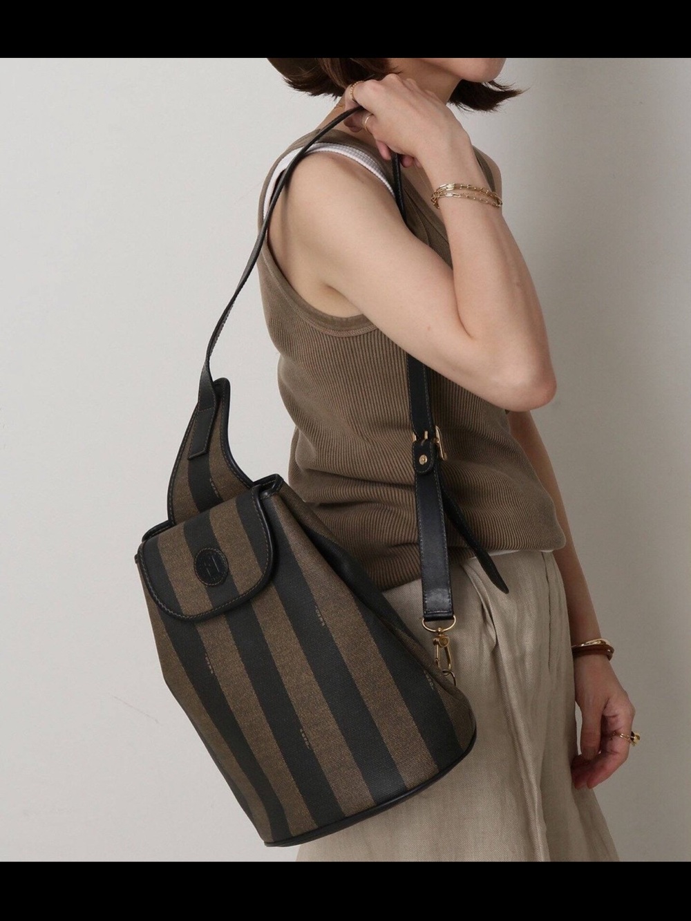 Fendi PEQUIN Striped Sling Backpack Bag Vintage